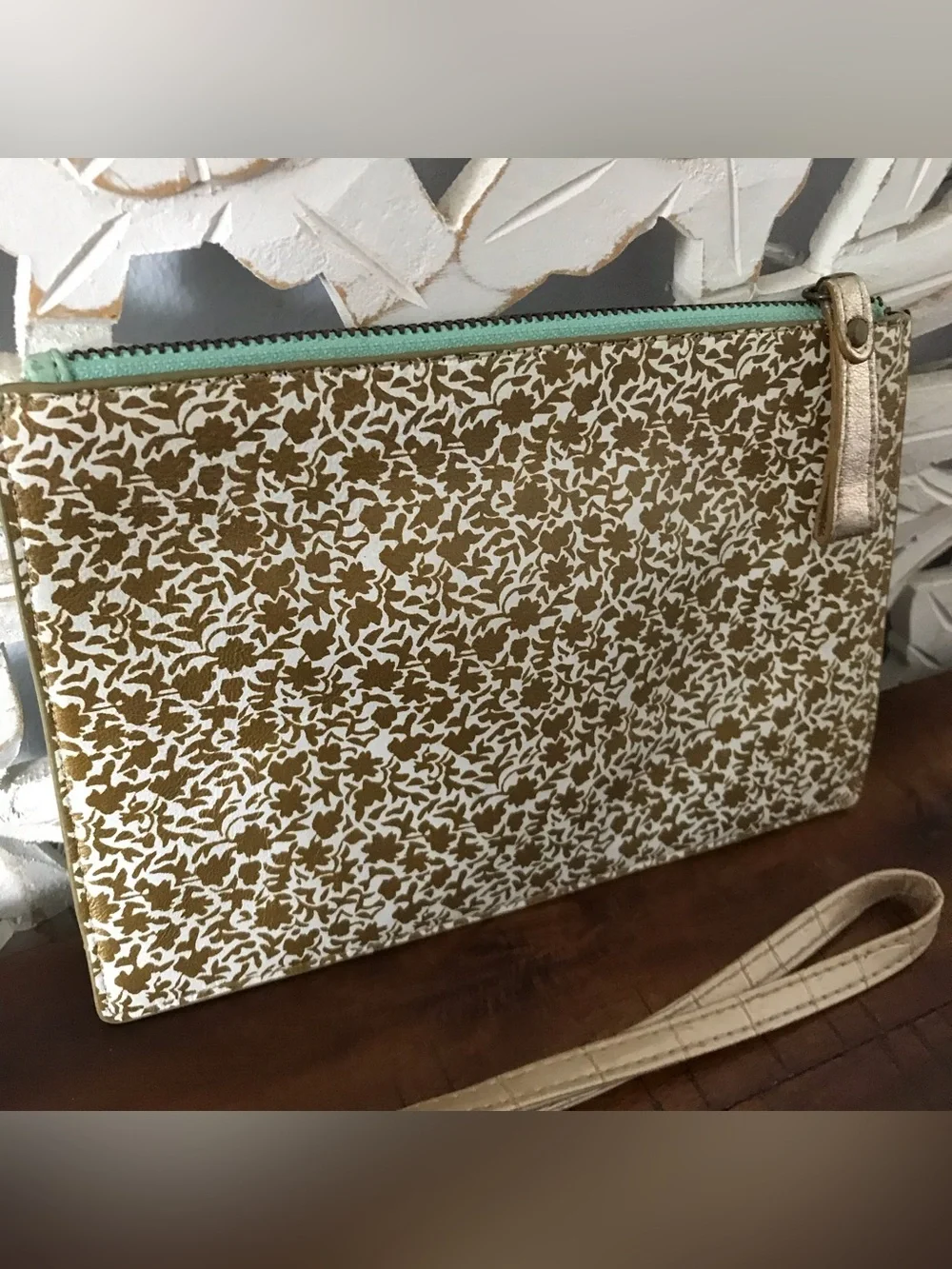 Anthropologie, Miss Albright Collection - Mint Virgo Appliqué Wristlet/Clutch